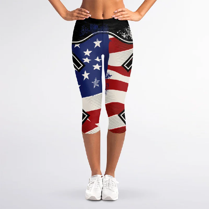 Deal of the Day American Firefighter Emblem Print Women's Capri Leggings
