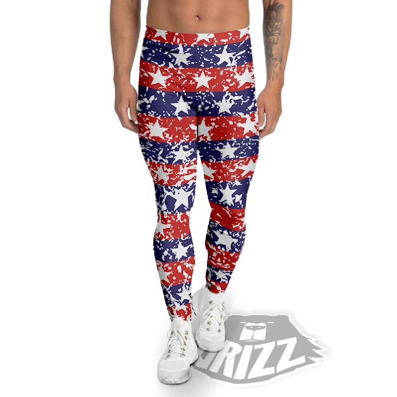 American Flag Abstract Print Men's Leggings