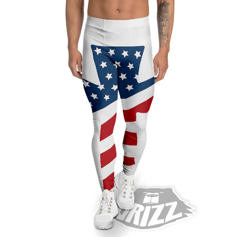 American Flag Christian Cross Print Men's Leggings