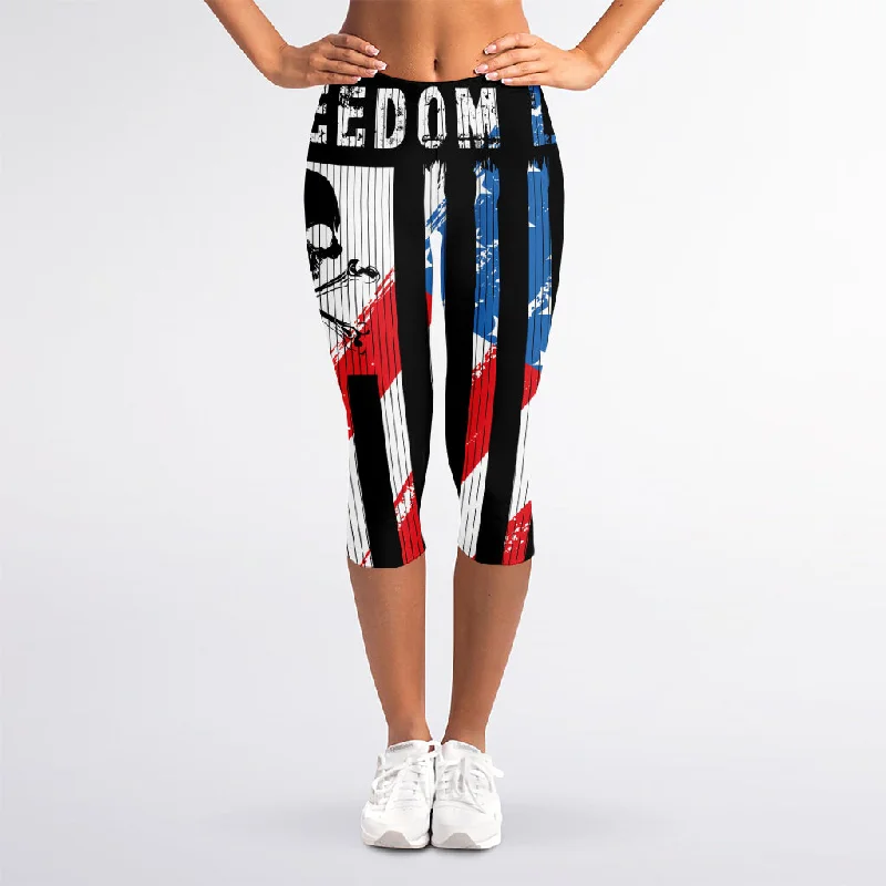 Limited Stock American Flag Freedom Life Print Women's Capri Leggings