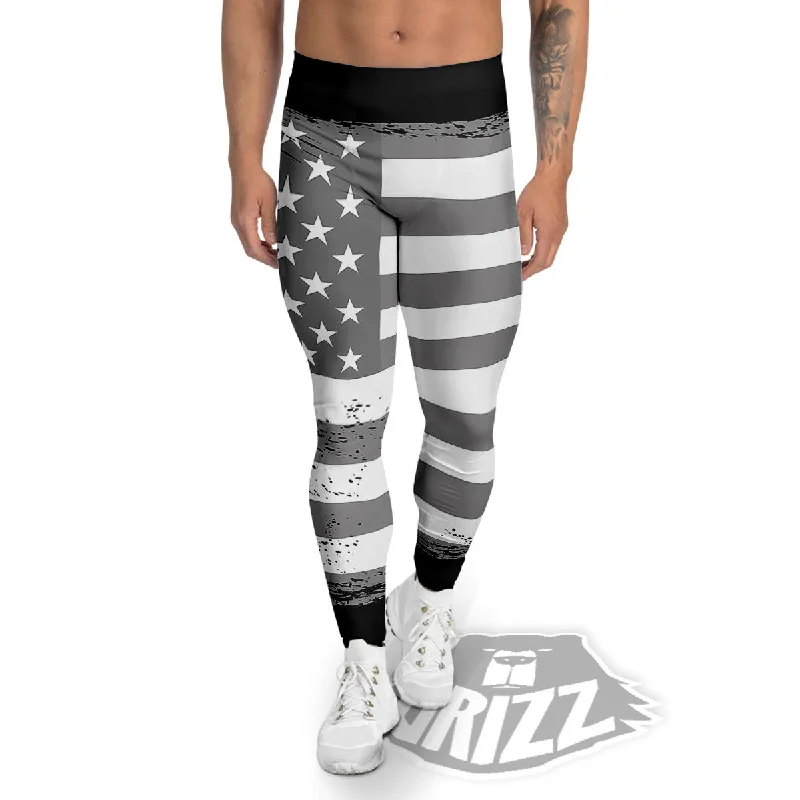 Today's Special American Flag Grey Grunge Print Men's Leggings