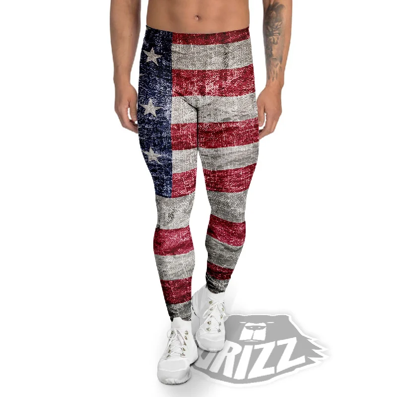 Mega Sale American Flag Grunge Print Men's Leggings