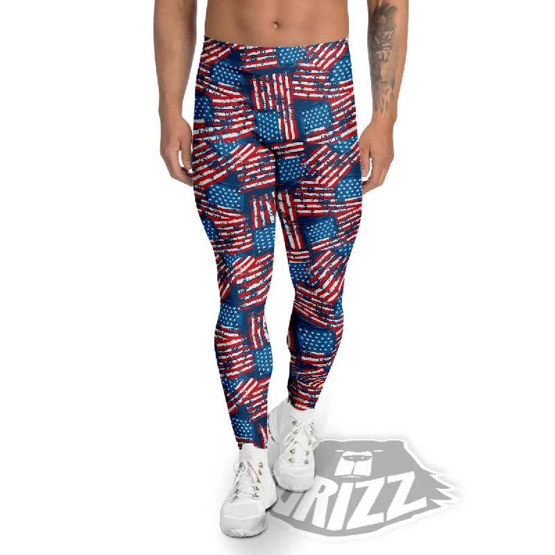Incredible Offers American Flag Grunge Print Pattern Men's Leggings