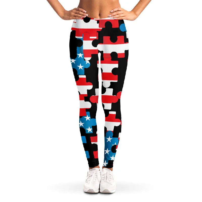 Savings Alert American Flag Jigsaw Puzzle Print Women's Leggings