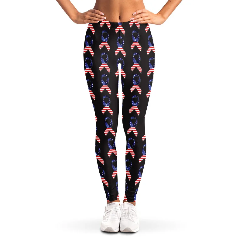 Price Buster American Flag Ribbon Pattern Print Women's Leggings