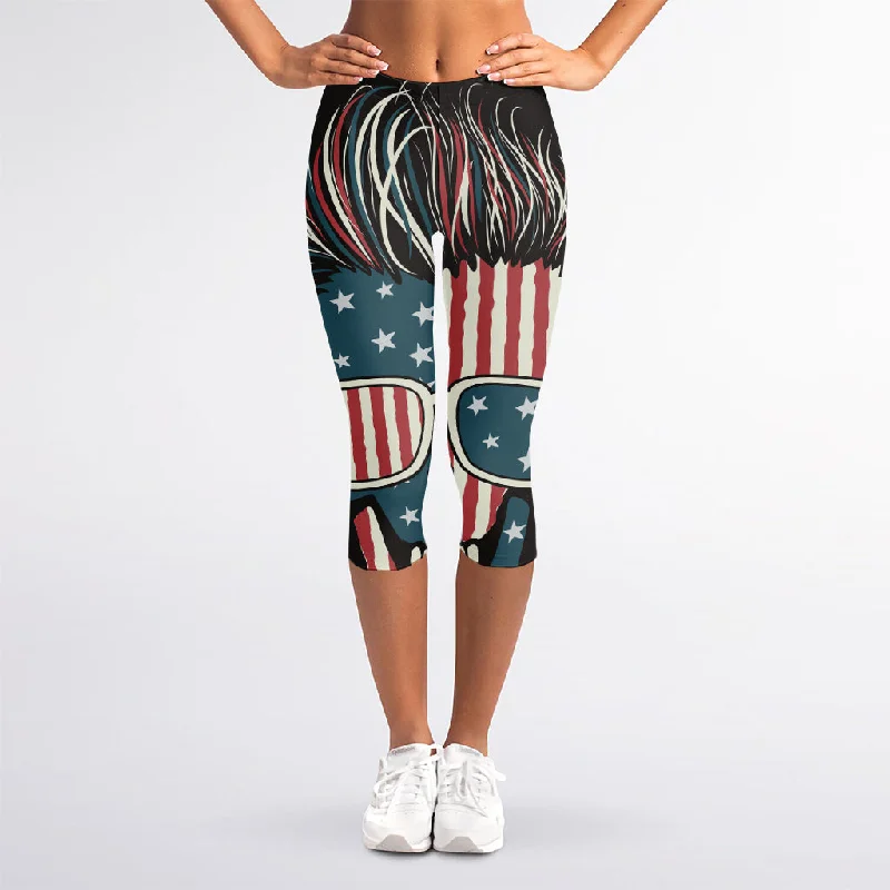 Unmissable Offer American Flag Skull Print Women's Capri Leggings