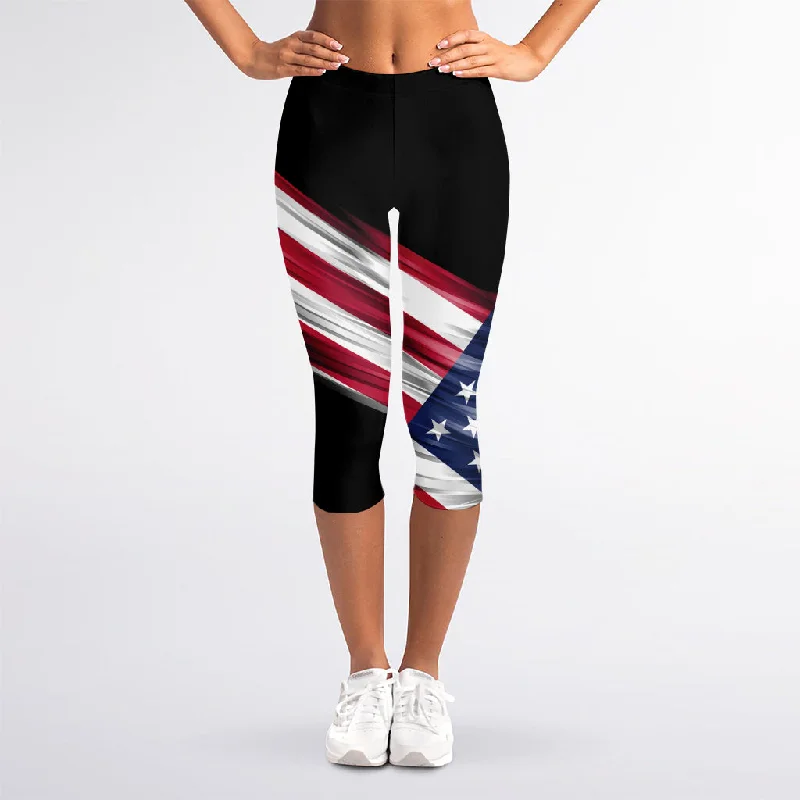 Super Sale American Flag Wing Print Women's Capri Leggings