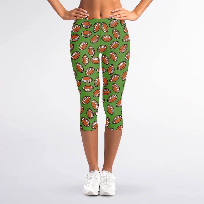 Price Rollback American Football Ball Pattern Print Women's Capri Leggings