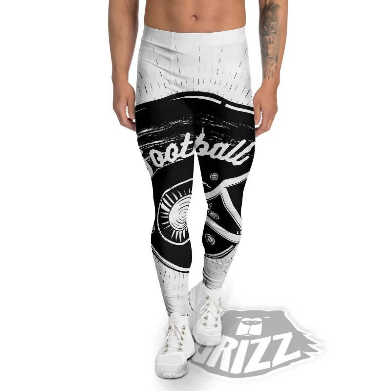 American Football White And Black Print Men's Leggings