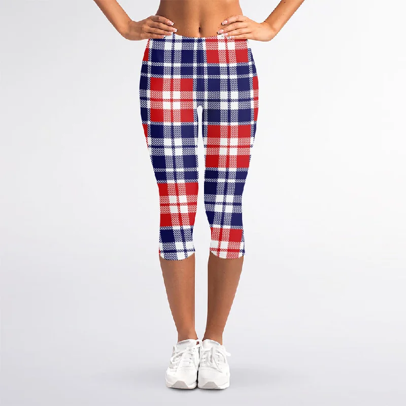 Low Prices American Independence Day Plaid Print Women's Capri Leggings