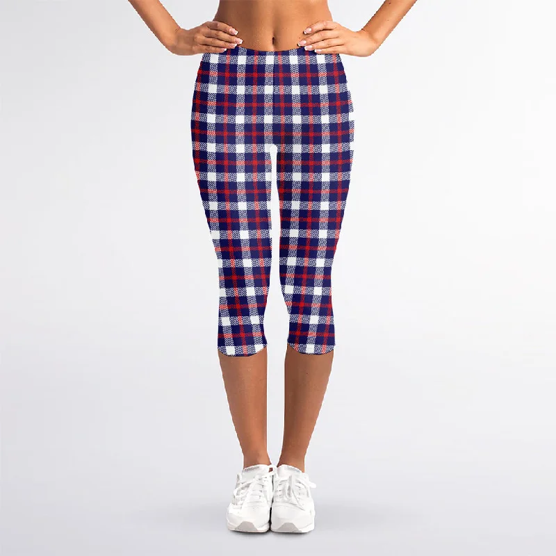 Discount Deals American Patriotic Plaid Print Women's Capri Leggings