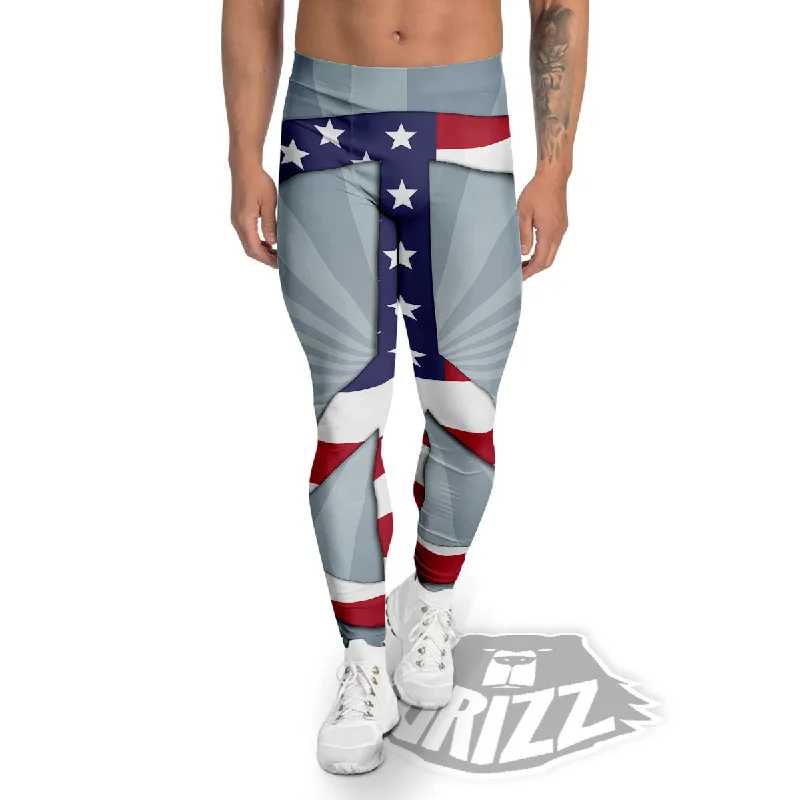 American Peace Flag Print Men's Leggings