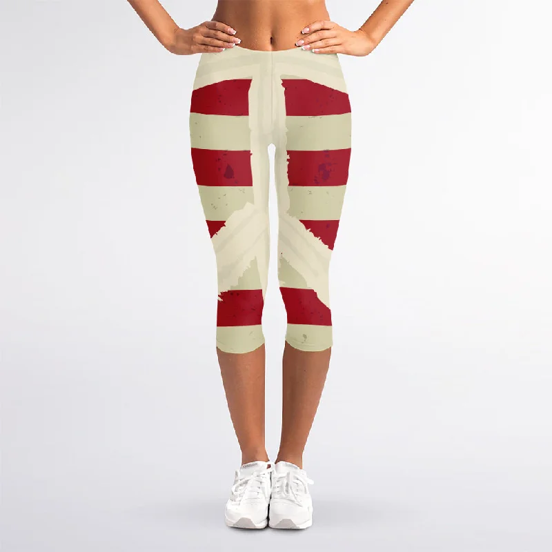 Crazy Deals American Peace Flag Print Women's Capri Leggings
