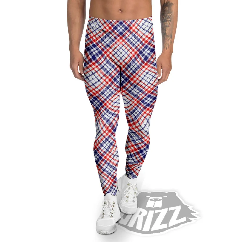 American Plaid 4th of July Print Men's Leggings