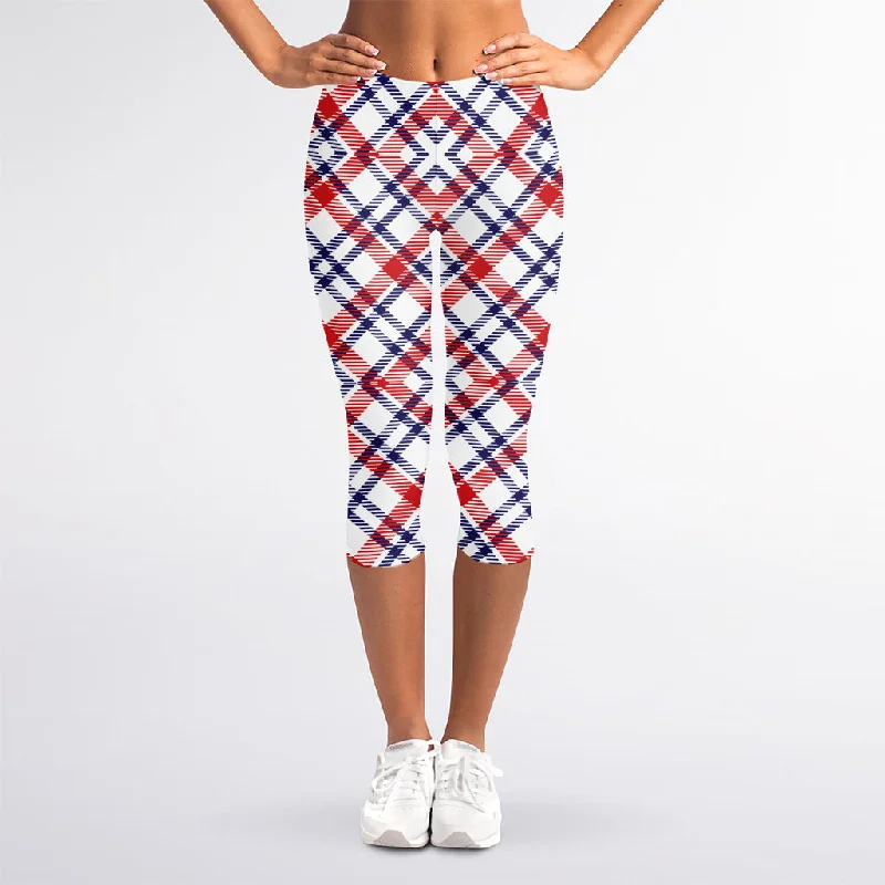 Can't Miss American Plaid Pattern Print Women's Capri Leggings