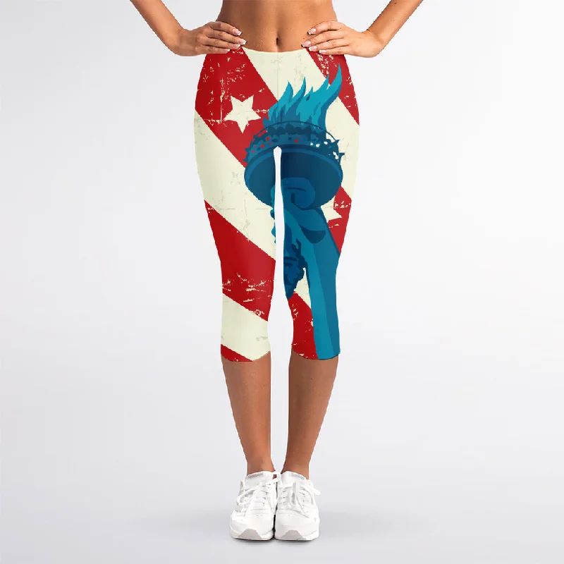 Price Drop American Statue of Liberty Print Women's Capri Leggings