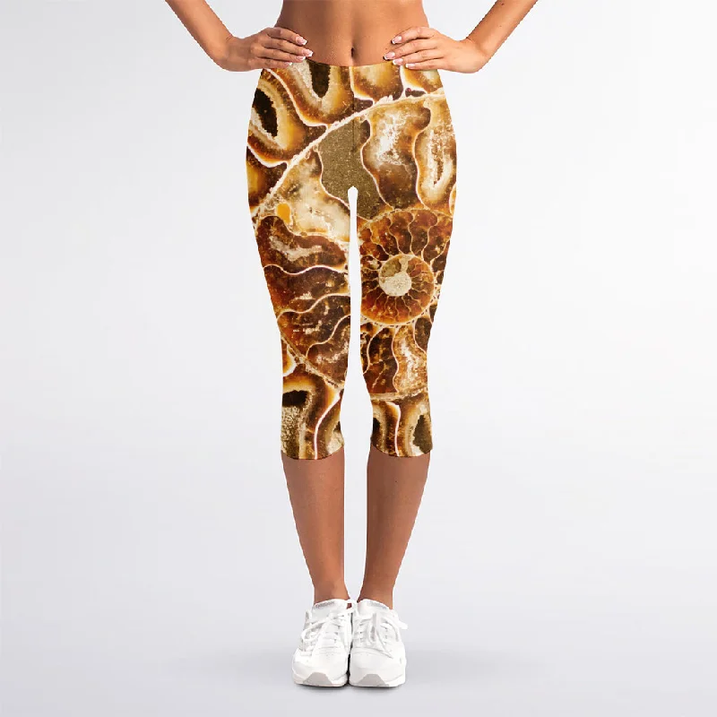 Flash Deals Ammonite Fossil Print Women's Capri Leggings