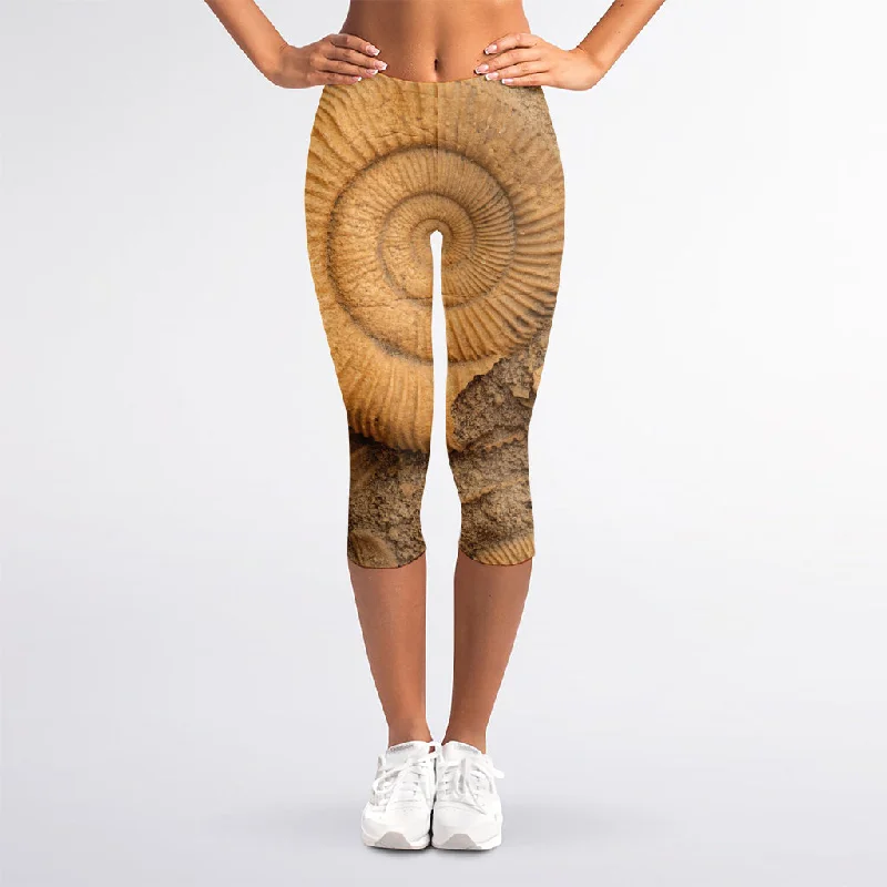 Lowest Prices Ammonite Shell Fossil Print Women's Capri Leggings