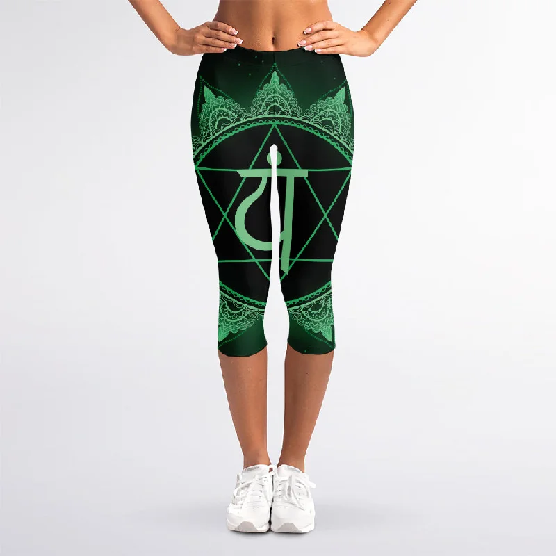 Unbeatable Prices Anahata Chakra Symbol Print Women's Capri Leggings