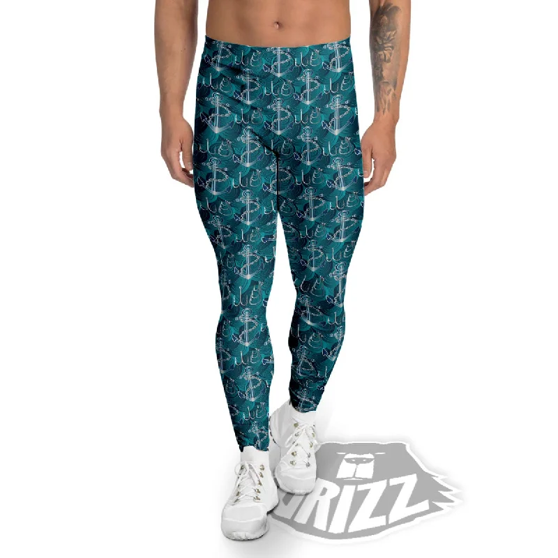 YEAR-End Clearance Anchor Blue Print Pattern Men's Leggings