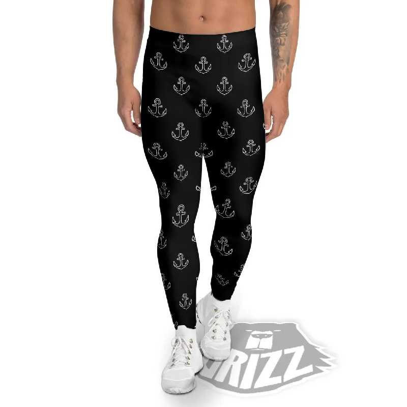 Anchor White And Black Print Pattern Men's Leggings