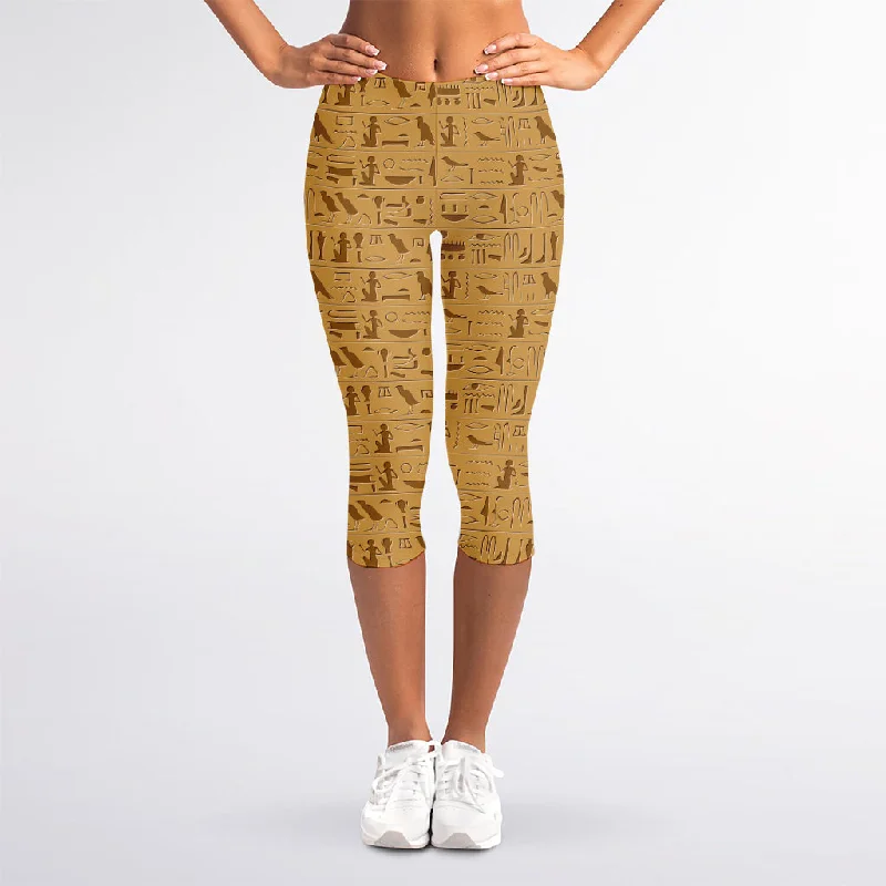 Weekend Deal Ancient Egyptian Hieroglyphs Print Women's Capri Leggings