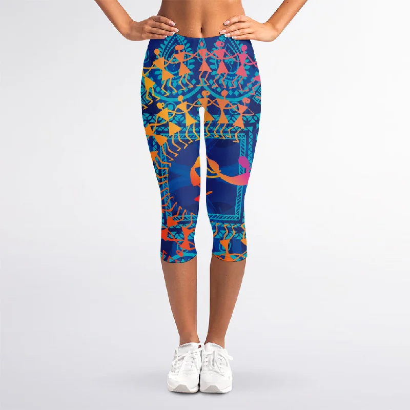 Price Rollback Ancient Indian Warli Tribal Print Women's Capri Leggings