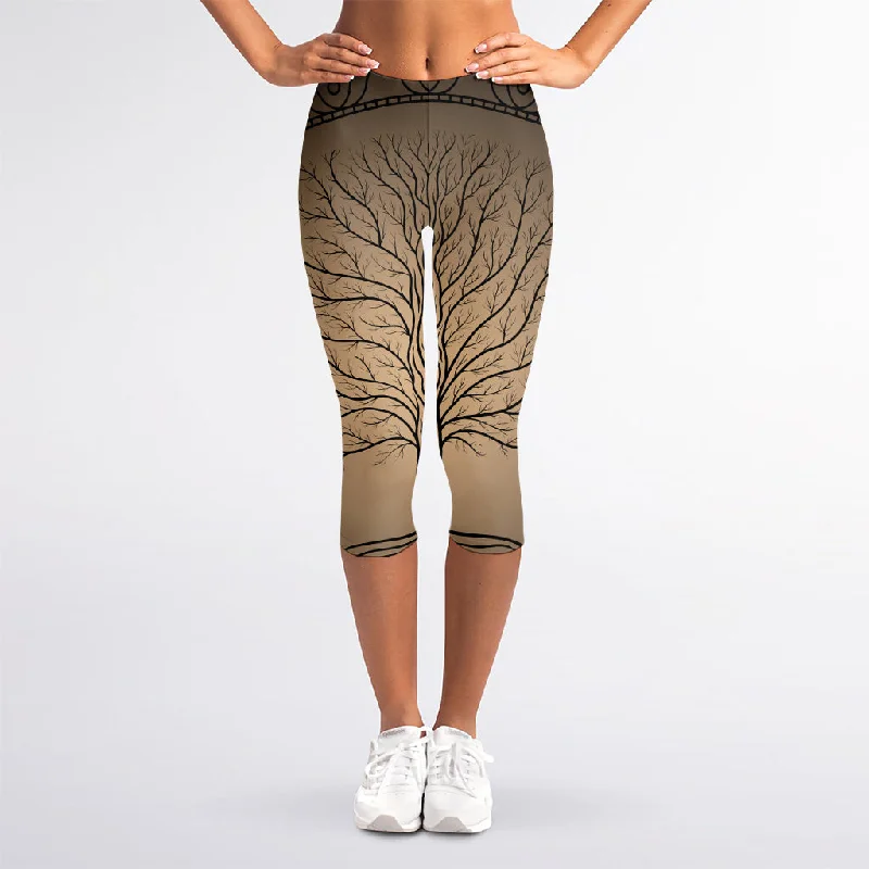 Lowest Price Ancient Yggdrasil Tree Print Women's Capri Leggings