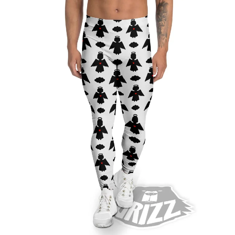 Angel White And Black Print Pattern Men's Leggings