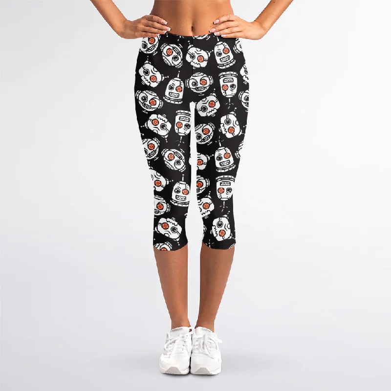 Fantastic Offers Angry Robot Pattern Print Women's Capri Leggings