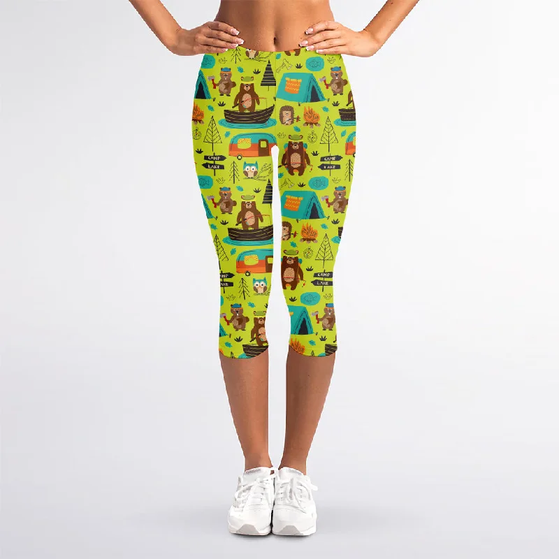 Discount Deals Animal Camping Pattern Print Women's Capri Leggings