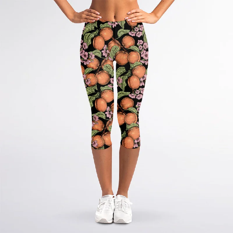 Savings Spectacular Apricot And Flower Pattern Print Women's Capri Leggings