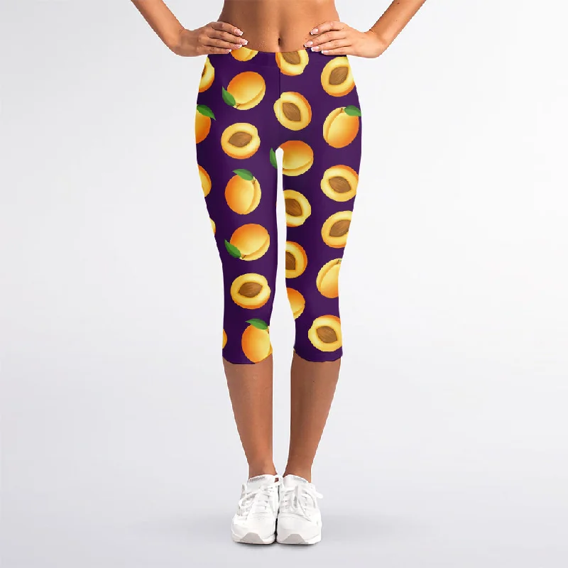 Savings Alert Apricot Fruit Pattern Print Women's Capri Leggings