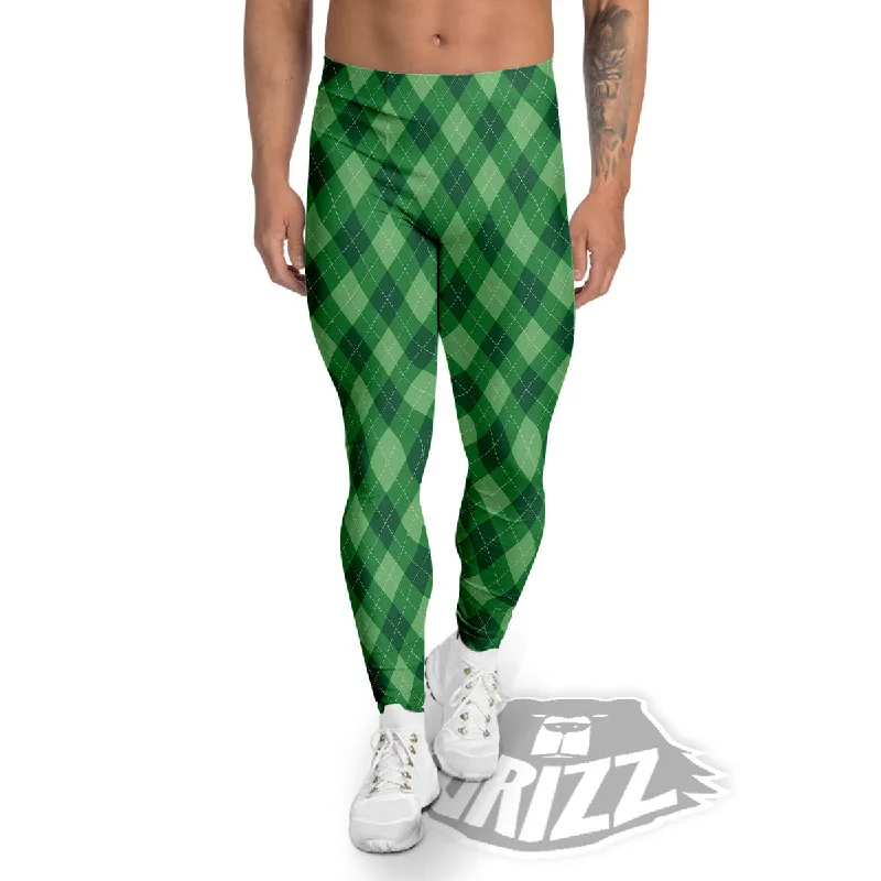 Special Discount Argyle Forest Green Print Pattern Men's Leggings