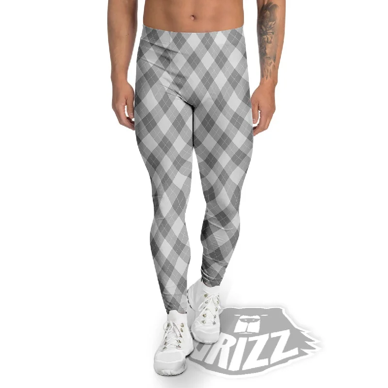 Overstock Argyle Grey Print Pattern Men's Leggings