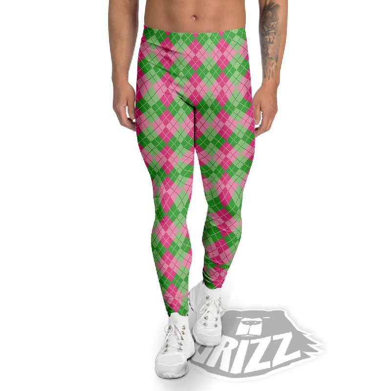 New Markdowns Argyle Pink And Green Print Pattern Men's Leggings