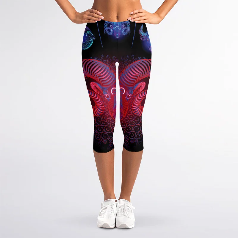 Deal Zone Aries And Astrological Signs Print Women's Capri Leggings
