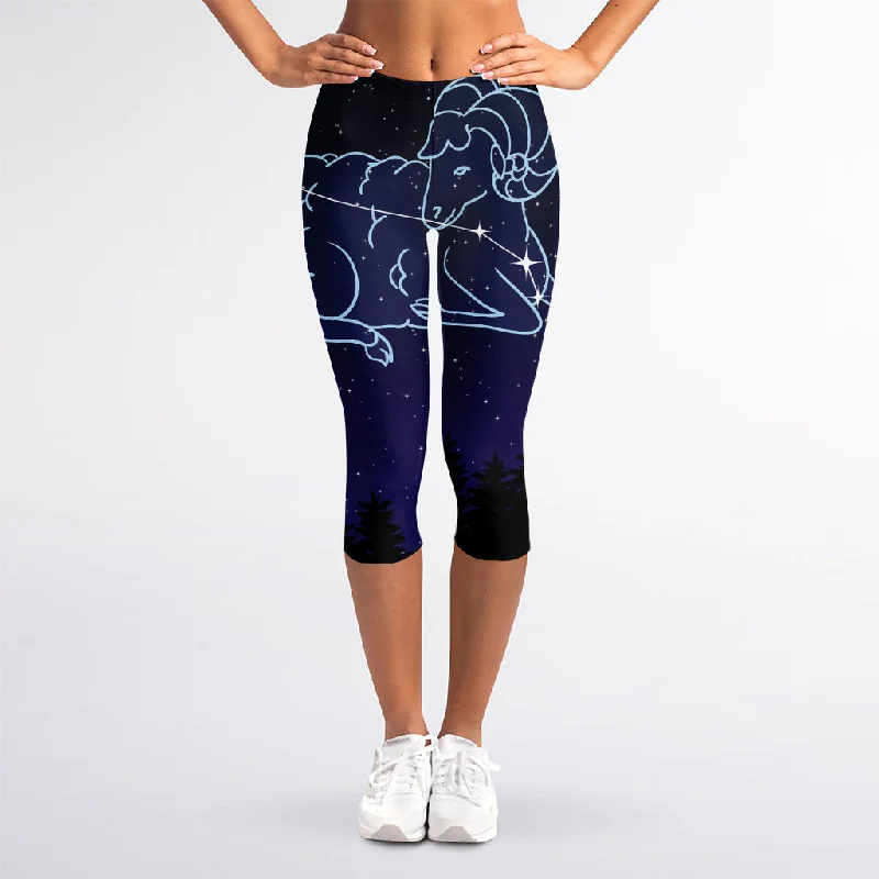 Closeout Sale Aries Constellation Print Women's Capri Leggings