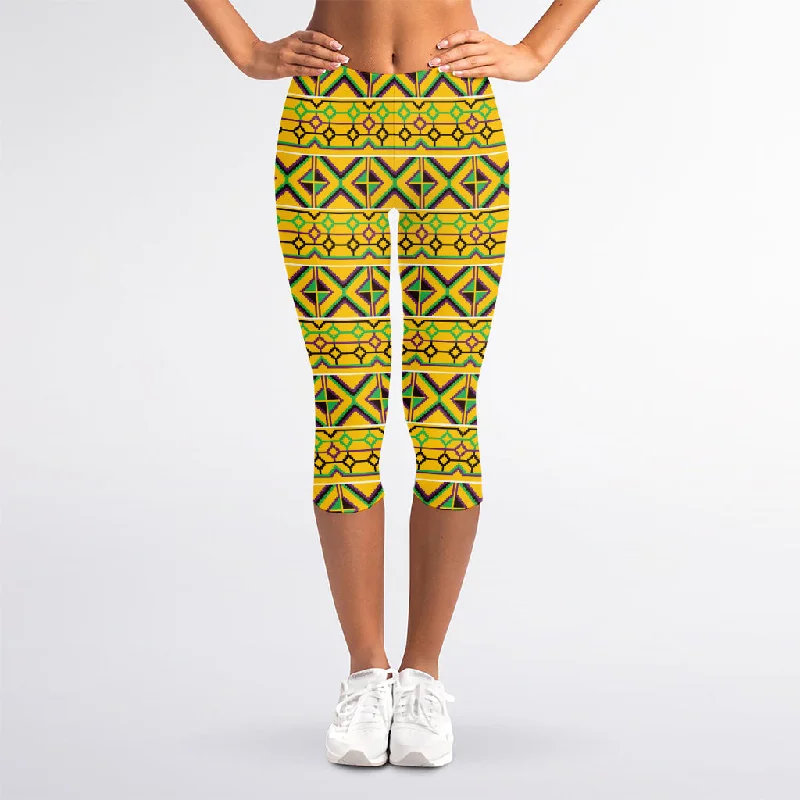 Exclusive Preview Asante Kente Pattern Print Women's Capri Leggings