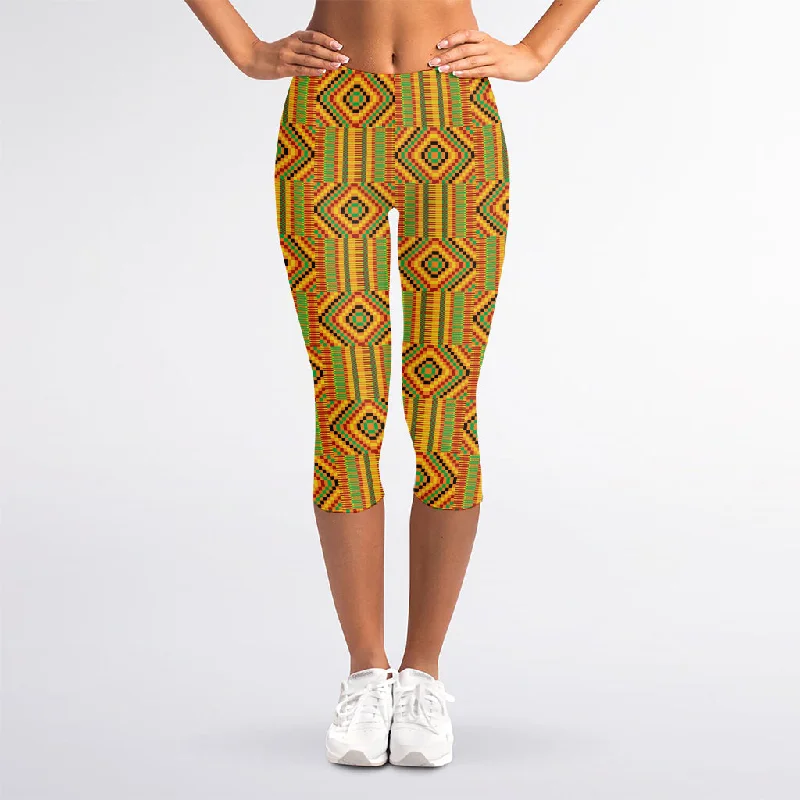 Midnight Sale Ashanti Kente Pattern Print Women's Capri Leggings