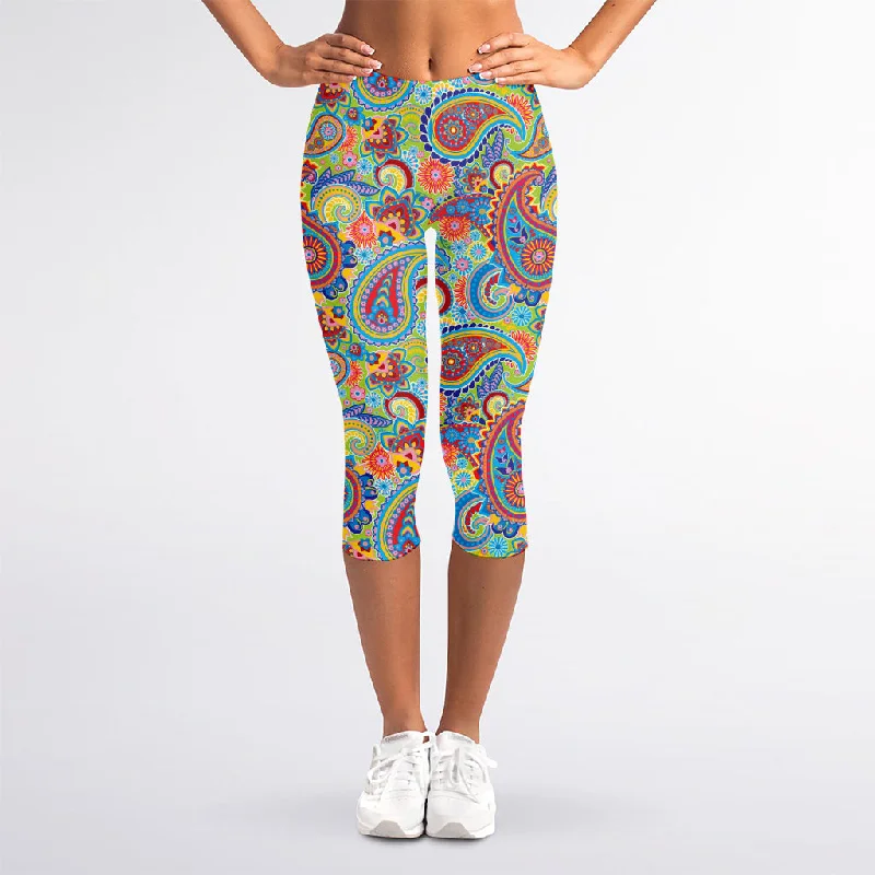 Customer Appreciation Sale Asian Paisley Pattern Print Women's Capri Leggings