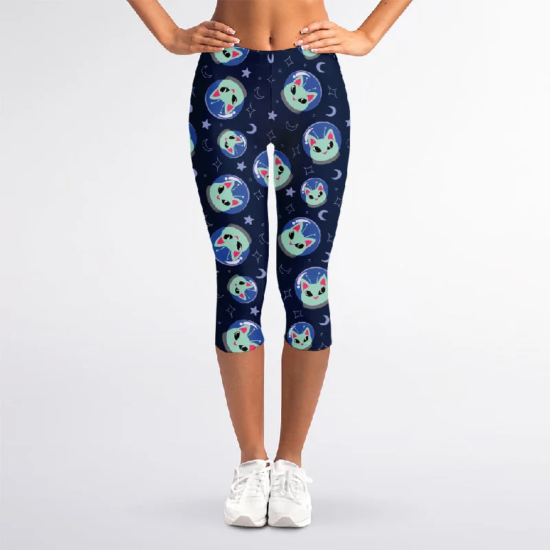 Price Drop Astronaut Alien Cat Print Women's Capri Leggings