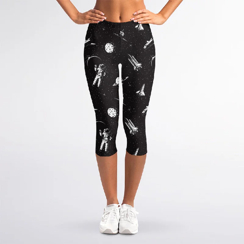 Limited Time Offer Astronaut In Space Pattern Print Women's Capri Leggings