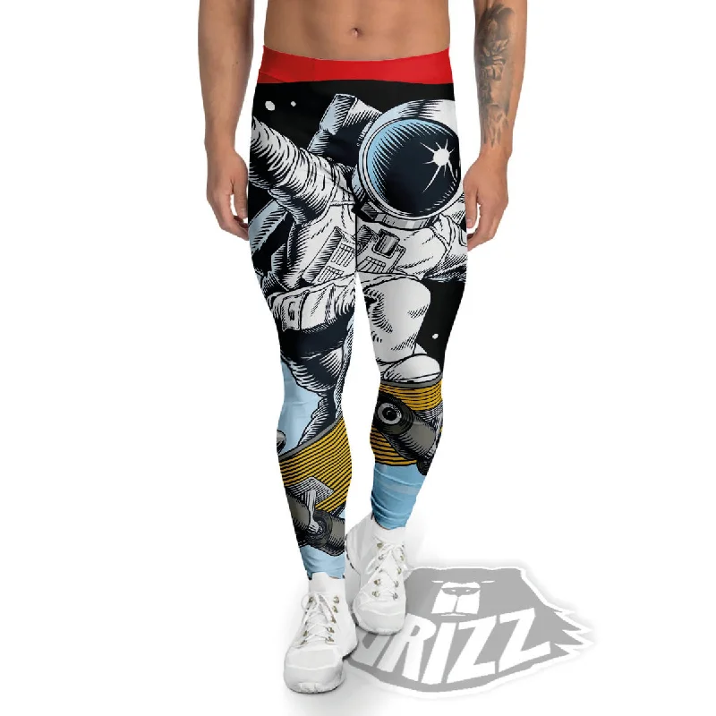 Astronaut Skateboard Print Men's Leggings