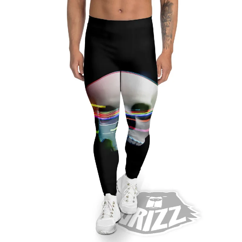 Instant Discount Astronaut Skull Digital Glitch Print Men's Leggings