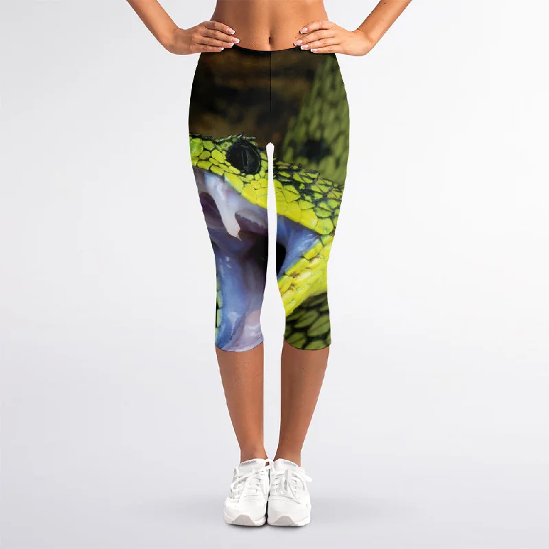 Super Sale Atheris Nitschei Snake Print Women's Capri Leggings