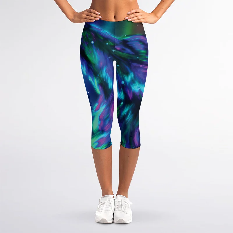Time-Limited Offer Aurora Howling Wolf Spirit Print Women's Capri Leggings