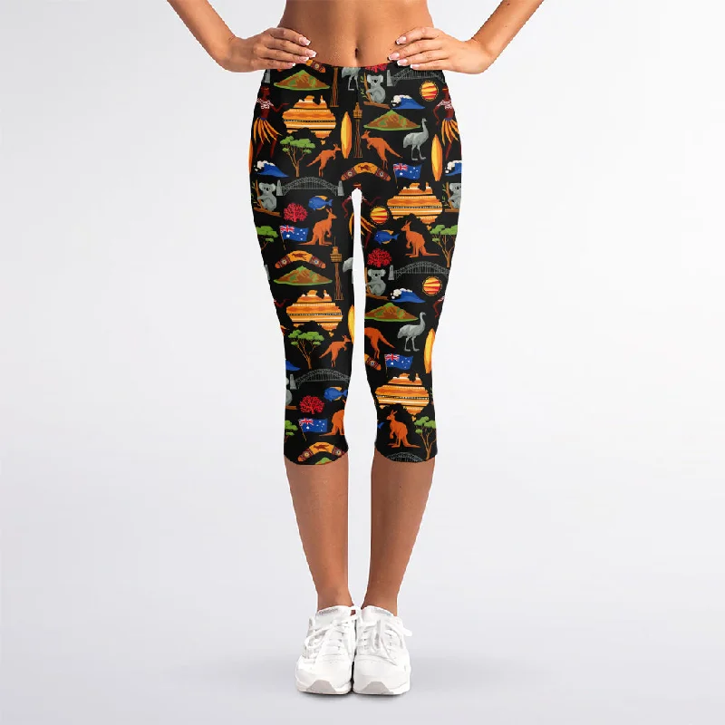 Final Clearance Australia Symbols Pattern Print Women's Capri Leggings
