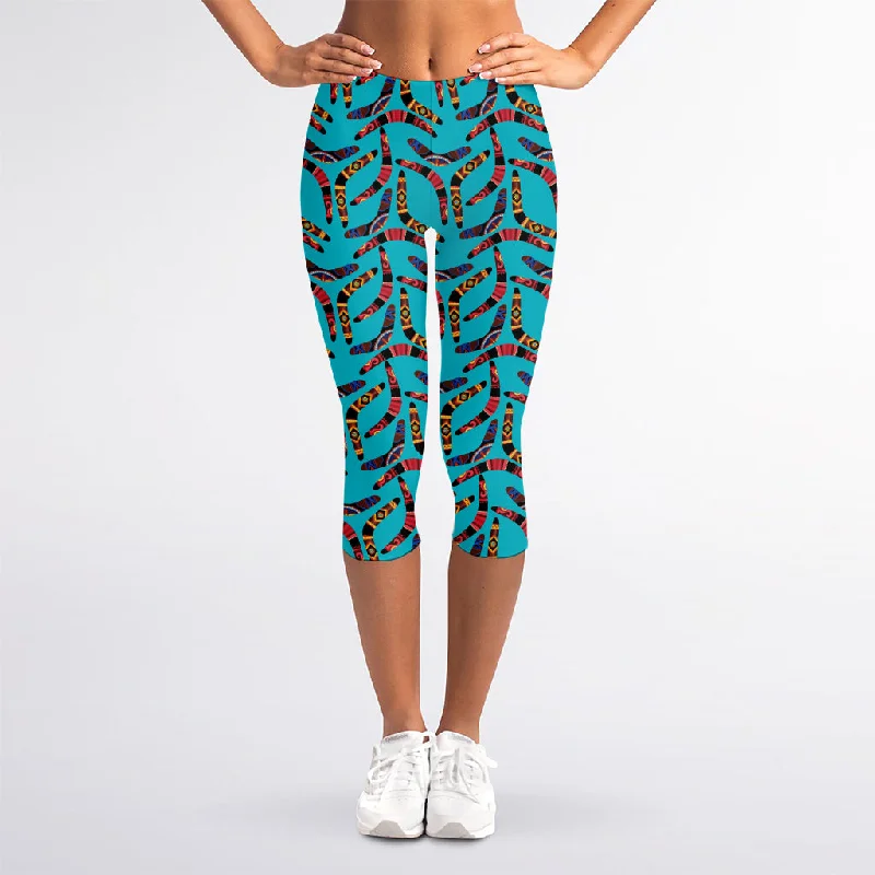 New Markdowns Australian Aboriginal Boomerang Print Women's Capri Leggings