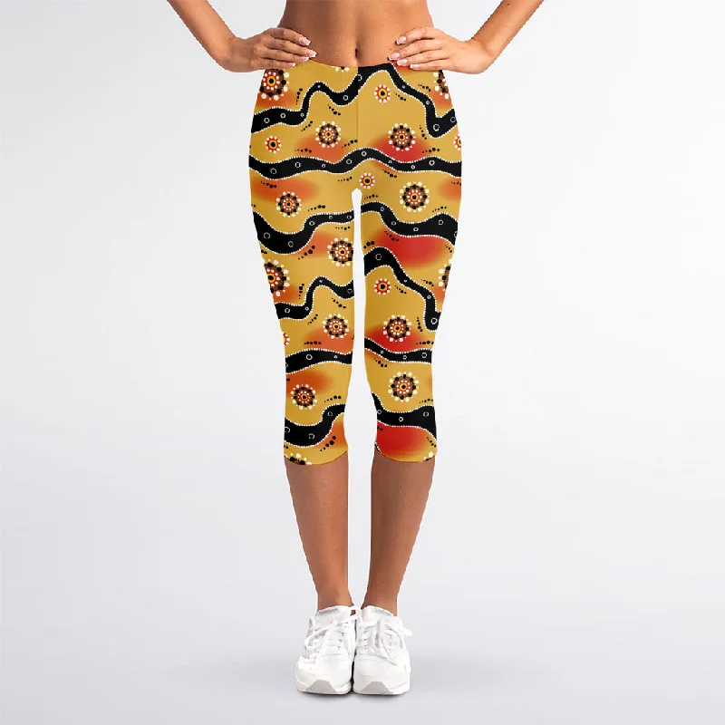 Don't Wait Australian Aboriginal Pattern Print Women's Capri Leggings